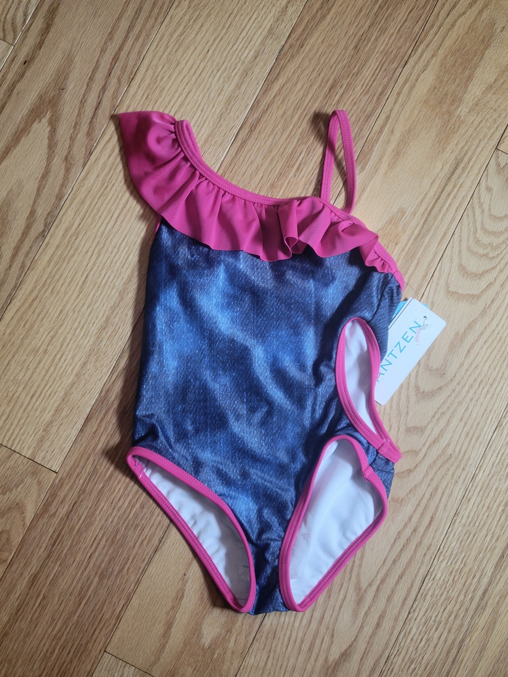 NWT Jantzen Girls One-Piece Swimsuit in Blue and Hot Pink, Size 4